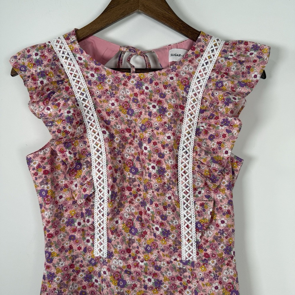 Sugar + Lips Dress Floral Pink XS Ruffle Spring Summer Short - Picture 2 of 6